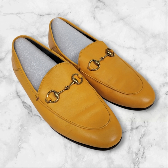Gucci Shoes - Gucci Brixton Yellow Orange Leather Horsebit Loafer Shoes 36.5 6.5